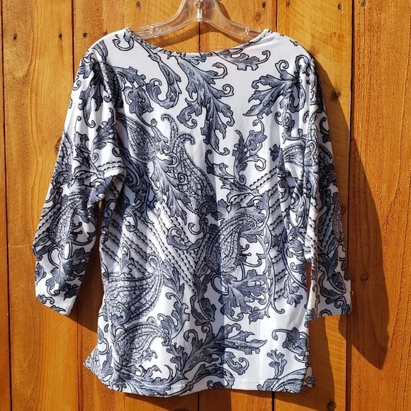 Bob Mackie Wearable Art 3/4 Sleeve V Neck White Gray Black Size Small - Picture 2 of 7